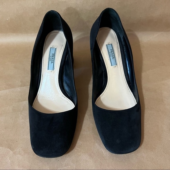 Prada | Suede 65mm Round Block Heel Pumps Square Toe Classic Size 7.5 (EU 37.5) - Picture 4 of 15